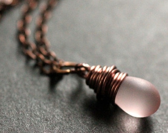 Teardrop Necklace. Copper Necklace. Clouded Pink Teardrop Necklace. Bridesmaid Necklace. Handmade Jewellery.