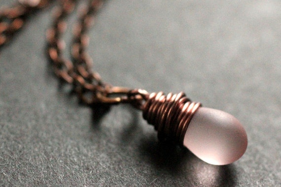 Teardrop Necklace. Copper Necklace. Clouded Pink Teardrop Necklace. Bridesmaid Necklace. Handmade Jewellery.