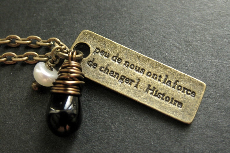 French Necklace. Charm Necklace. Few of us have the greatness to bend History Kennedy Quote Necklace. Handmade Jewelry. image 1