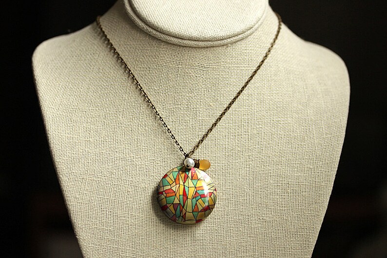 Geometric Necklace. Stained Glass Window Locket Necklace Wire Etsy
