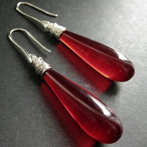 Long Earrings. Red Earrings. Extra Long Dangle Earrings Wire Wrapped in Silver. Handmade Jewelry. image 3