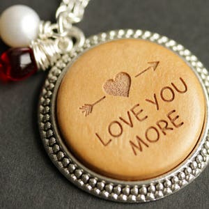 Wood Love Necklace. Love You More Pendant. Wooden Necklace with Glass Teardrop and Fresh Water Pearl. Silver Necklace. Handmade Jewelry.