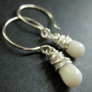White Coral Earrings. Teardrop Earrings Wire Wrapped in Silver. Handmade Jewelry. image 3
