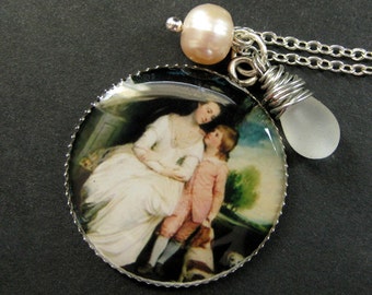 Victorian Mother Necklace. Mothers Day Necklace with Fresh Water Pearl and Frosted Teardrop. Handmade Jewelry.