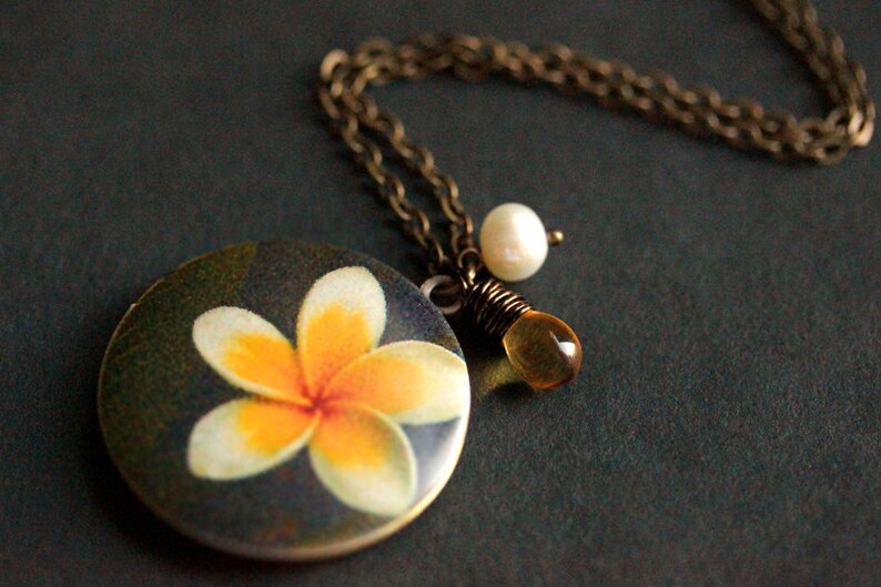 Frangipani Necklace. Yellow Flower Locket Necklace. Plumeria Etsy