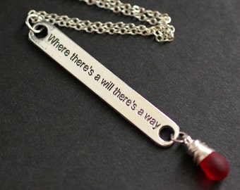 Willpower Necklace. Clouded Red Necklace. "Where There's a Will There's a Way" Necklace in Silver. Handmade Jewellery.