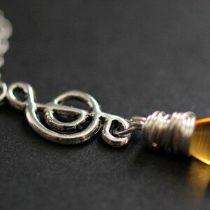 Music Necklace. Treble Clef Necklace. Honey Teardrop Necklace. Musical Note Necklace in Silver. Handmade Jewellery.