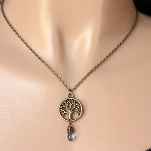 Tree of Life Necklace. Bronze Tree Necklace in Bronze Wire Wrapped Blue Teardrop Necklace. Handmade Jewellery. image 3