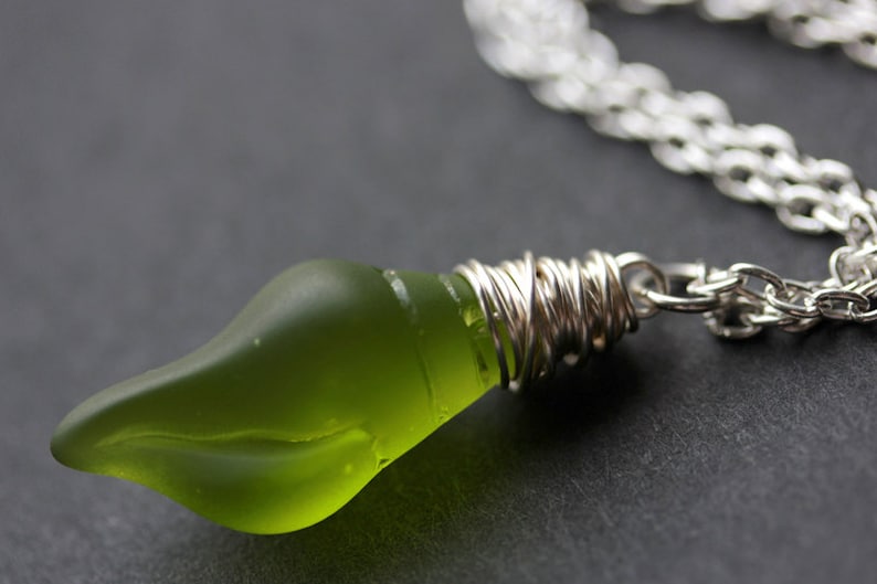 Frosted Sea Glass Necklace in Silver Handmade Jewelry. Olive Green Seaglass Necklace Olive Green Necklace Conch Shell Necklace