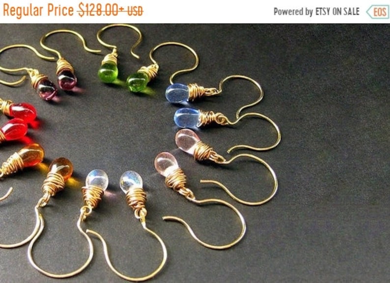 VALENTINE SALE 14K Gold Wire Wrapped Earrings  Set of Seven image 1
