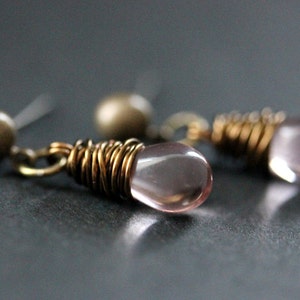 BRONZE Earrings - Light Pink Teardrop Earrings. Dangle Earrings. Post Earrings. Handmade Jewelry.