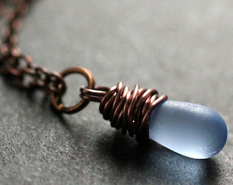 Blue Necklace. Clouded Teardrop Necklace. Copper Necklace. Bridesmaid Necklace. Handmade Jewellery.