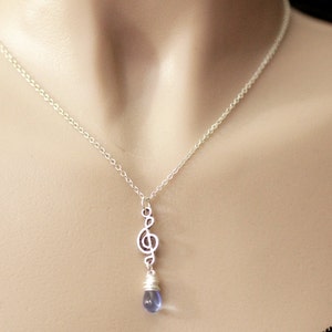 Treble Clef Necklace. Blue Teardrop Necklace. Musical Note Necklace. Music Necklace in Silver. Handmade Jewellery. image 3