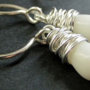 White Coral Earrings. Teardrop Earrings Wire Wrapped in Silver. Handmade Jewelry. image 1