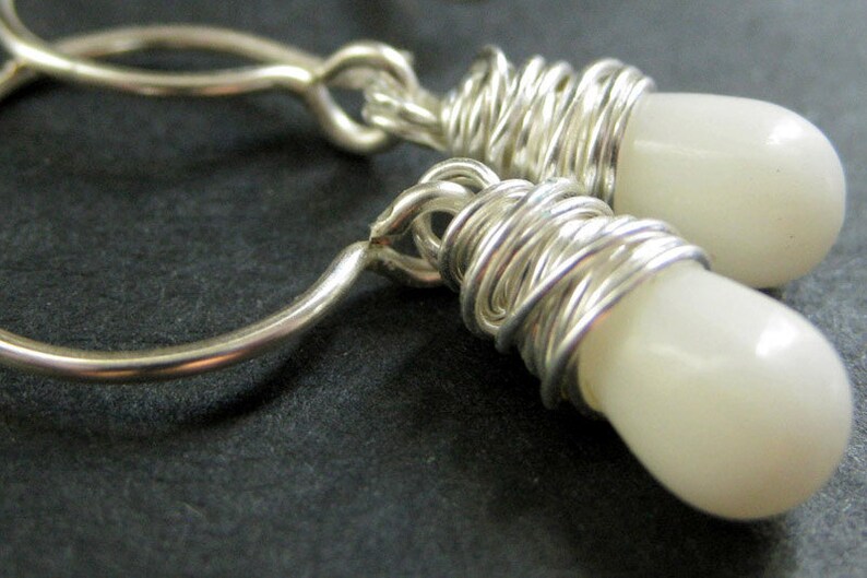 White Coral Earrings. Teardrop Earrings Wire Wrapped in Silver. Handmade Jewelry. image 1