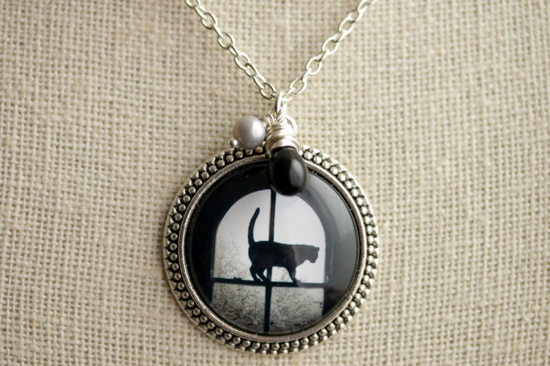 Christmas Silhouette Cat Lady Necklace