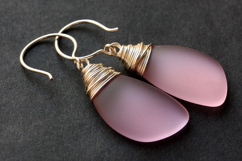 Pink Seaglass Earrings. Pink Earrings. Sea Glass Earrings. - Etsy