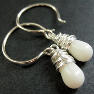 White Coral Earrings. Teardrop Earrings Wire Wrapped in Silver. Handmade Jewelry. image 2