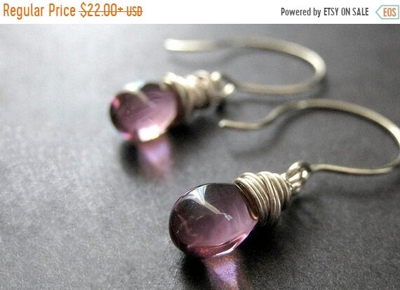 HOLIDAY SALE Wire Wrapped Orchid Purple Clear Drop Earrings in | Etsy