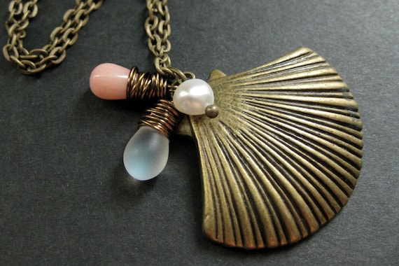 Shell Necklace Seashell Necklace With Pink Coral and Fresh Water