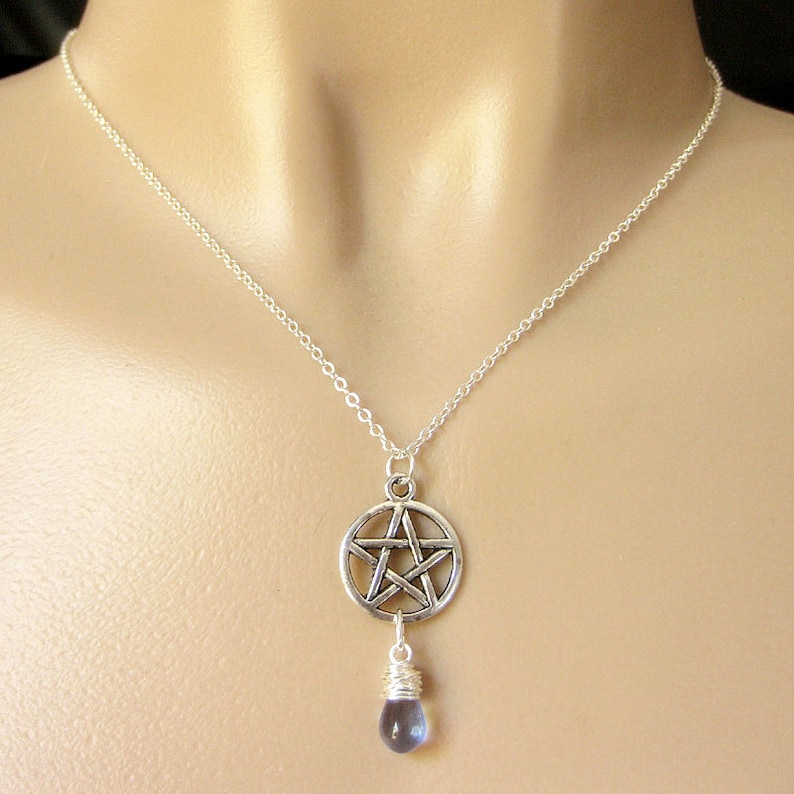 Silver Pentacle Necklace. Pagan Necklace. Teardrop Pendant Etsy