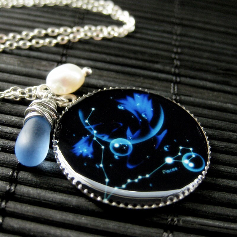 Pisces Necklace. Sun Sign Zodiac Jewelry with Clouded Blue Etsy