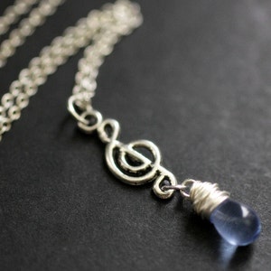 Treble Clef Necklace. Blue Teardrop Necklace. Musical Note Necklace. Music Necklace in Silver. Handmade Jewellery. image 2