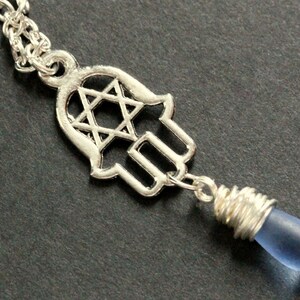 Silver Hamsa Necklace. Hamsa Hand and Teardrop Pendant Necklace. Star of David Necklace. Hamsa Charm Necklace. Hand Necklace.