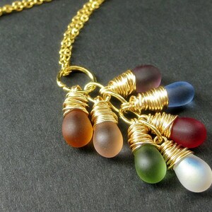 14K GOLD Fill Necklace. Wire Wrapped Cluster Pendant with Frosted Glass Teardrops. Handmade Jewelry.