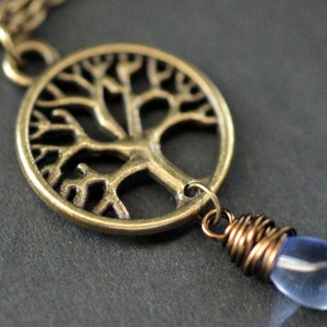 Tree of Life Necklace. Bronze Tree Necklace in Bronze Wire Wrapped Blue Teardrop Necklace. Handmade Jewellery. image 1