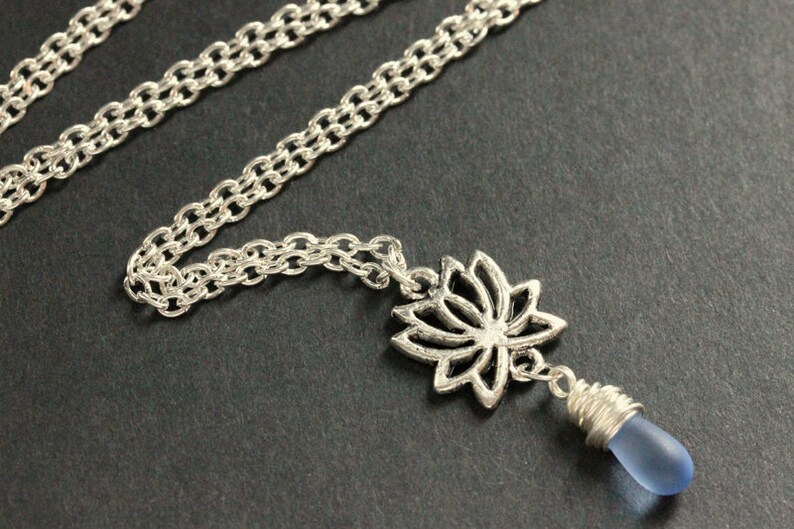 Lotus Flower Necklace. Silver Lotus Necklace. Lotus Flower Charm Necklace. Lotus Charm Necklace. Silver Necklace. Handmade Necklace. image 2