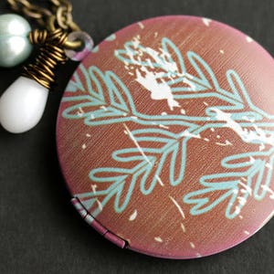 Distressed Locket Necklace. Woodland Necklace. Tree Branch Necklace with White Teardrop and Aqua Fresh Water Pearl. Handmade Jewelry.
