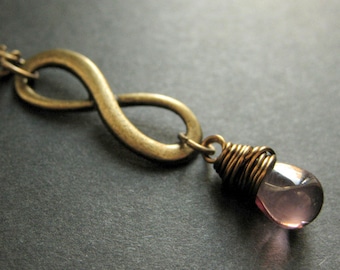 Bronze Infinity Symbol Necklace. Teardrop Necklace. Wire Wrapped Purple Necklace. Handmade Jewelry.