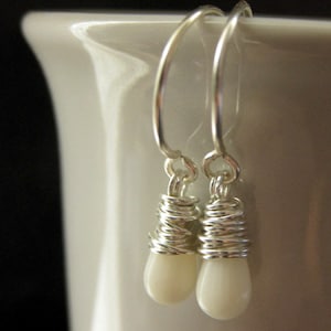 White Coral Earrings. Teardrop Earrings Wire Wrapped in Silver. Handmade Jewelry. image 4