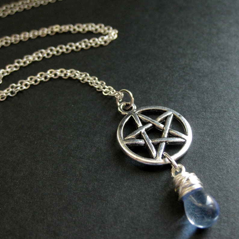 Silver Pentacle Necklace. Pagan Necklace. Teardrop Pendant Etsy