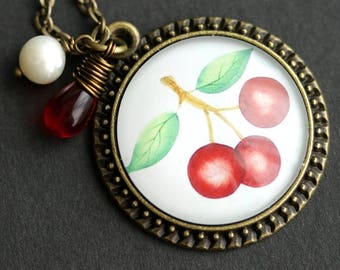 Collana con ciondolo a forma di ciliegia in argento sterling fatta a mano: pietra preziosa di zircone - Italia