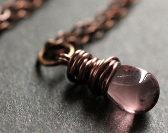 Teardrop Solitaire Necklace in Copper. Purple Necklace. Teardrop Necklace. Bridesmaid Jewelry. Handmade Jewelry.