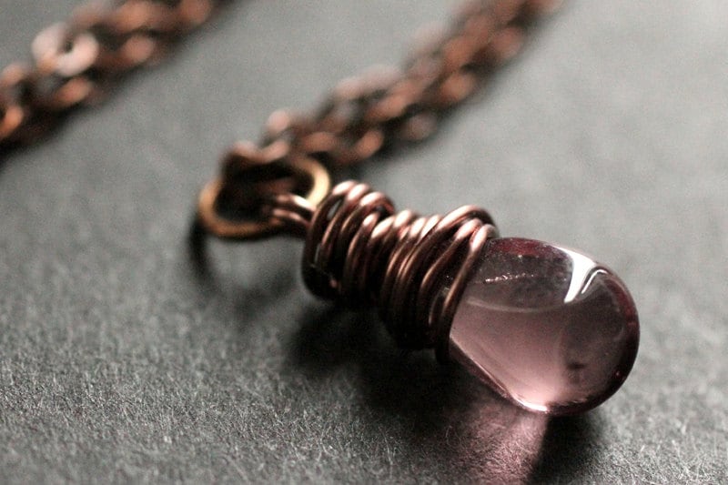 Teardrop Solitaire Necklace in Copper. Purple Necklace. Etsy