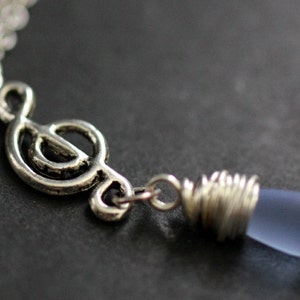 Musical Note Necklace. Treble Clef Necklace. Music Necklace. Clouded Blue Teardrop Necklace in Silver. Handmade Jewellery.