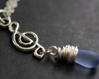 Musical Note Necklace. Treble Clef Necklace. Music Necklace. Clouded Blue Teardrop Necklace in Silver. Handmade Jewellery.