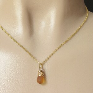 Clouded Honey Necklace. Teardrop Pendant Necklace Wire Wrapped in Gold. Bridesmaid Jewelry. Handmade Necklace. image 3