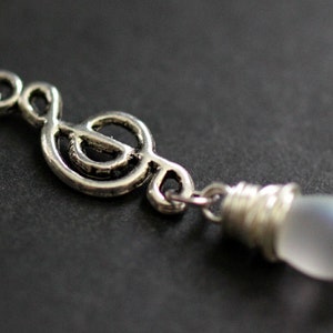 Music Necklace. Treble Clef Necklace. Musical Note Necklace. Clouded White Teardrop Necklace in Silver. Handmade Jewellery.