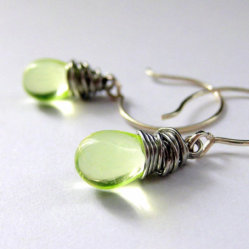 STERLING SILVER Wire Wrapped Earrings Lemon Lime Clear Etsy