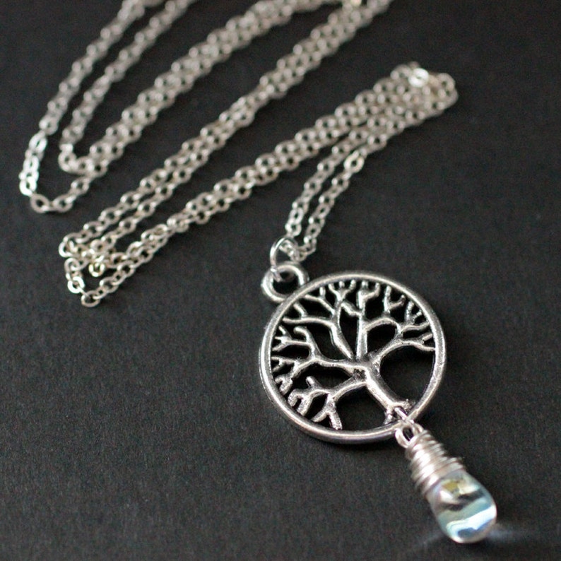 Tree Necklace. Tree of Life Necklace in Silver. Wire Wrapped Clear Teardrop Necklace. Handmade Jewelry. image 2