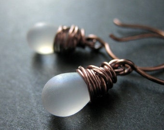 COPPER Earrings - Frost Teardrop Earrings in Copper, Dangle Earrings, Wire Wrapped. Handmade Jewelry.