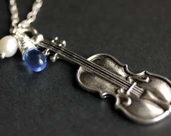 Violin Necklace. Classical Music Necklace. Cello Necklace, Viola Necklace, Fiddle Pendant. Silver Charm Necklace Handmade Jewelry.