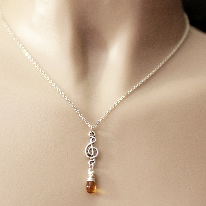 Music Necklace. Treble Clef Necklace. Honey Teardrop Necklace. Musical Note Necklace in Silver. Handmade Jewellery. image 3