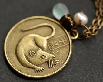 Rat Chinese Zodiac Necklace. Chinese Astrology Necklace. Asian Horoscope Necklace. Rat Necklace. Chinese Necklace. Shēngxiào Necklace.