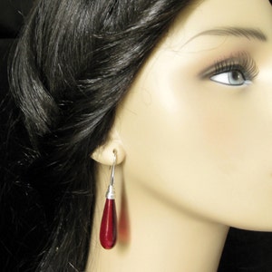 Long Earrings. Red Earrings. Extra Long Dangle Earrings Wire Wrapped in Silver. Handmade Jewelry. image 5