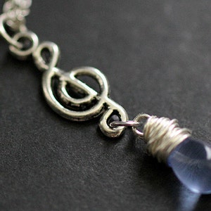 Treble Clef Necklace. Blue Teardrop Necklace. Musical Note Necklace. Music Necklace in Silver. Handmade Jewellery.